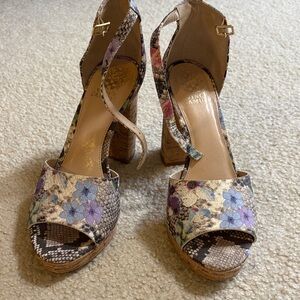 Vince Camuto Floral Snake-Print Block Heel Sandals in Multi-Color